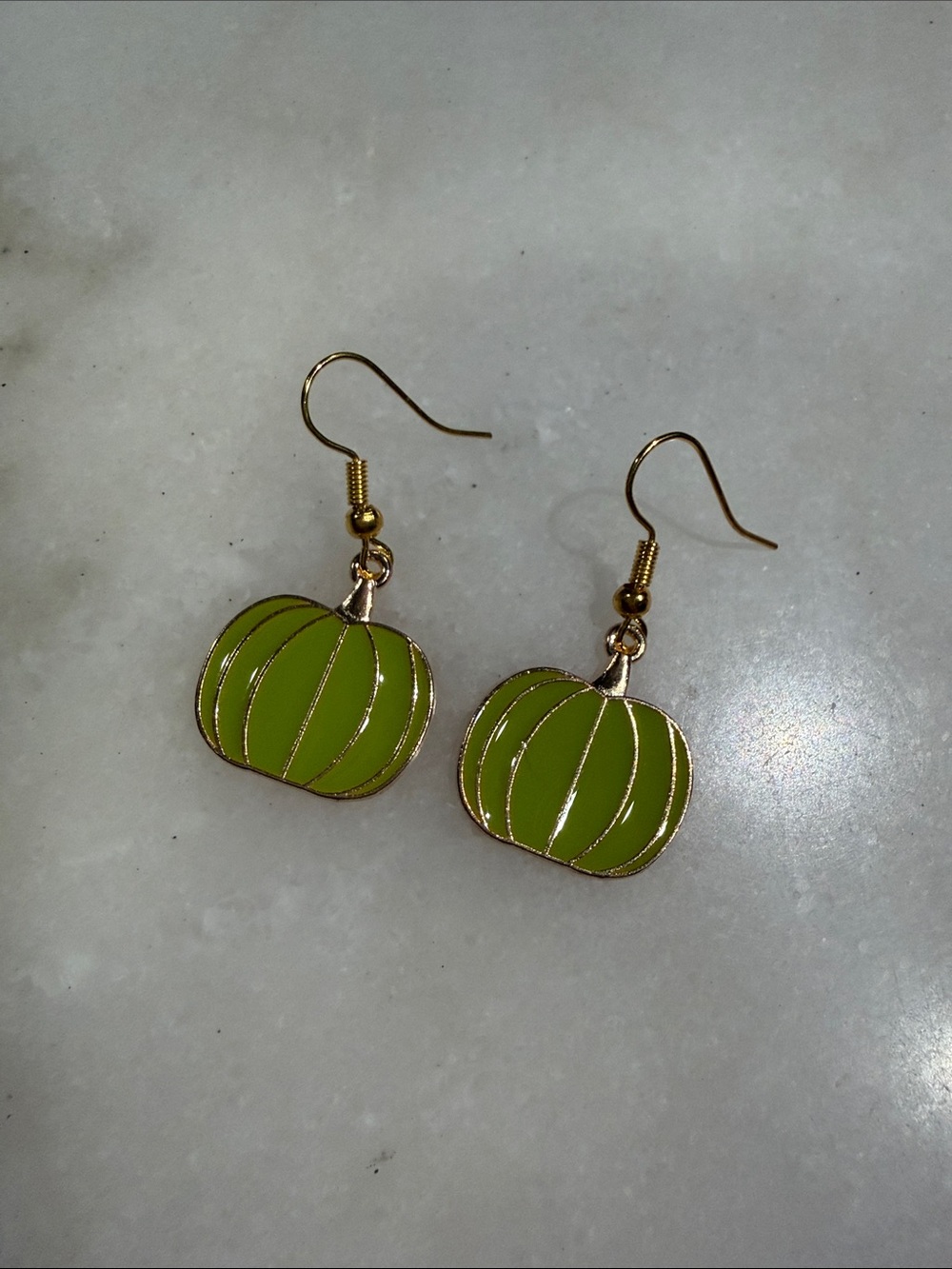 Hand Crafted Green Enamel Pumpkin Dangle Earrings Fall Novelty Jewelry